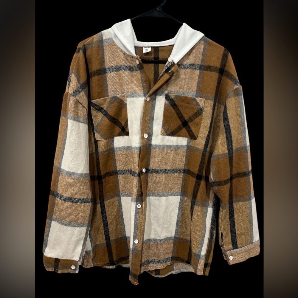 SHEIN Lightweight Brown and White Shirt Jacket